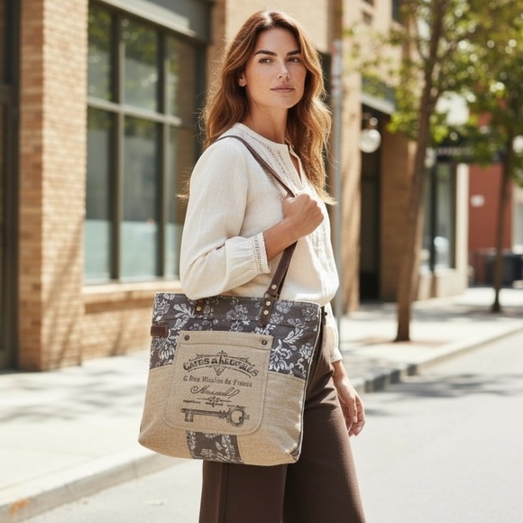 Myra Bag Old Key Upcycled Canvas Tote Bag Brand New - Picture 4 of 7